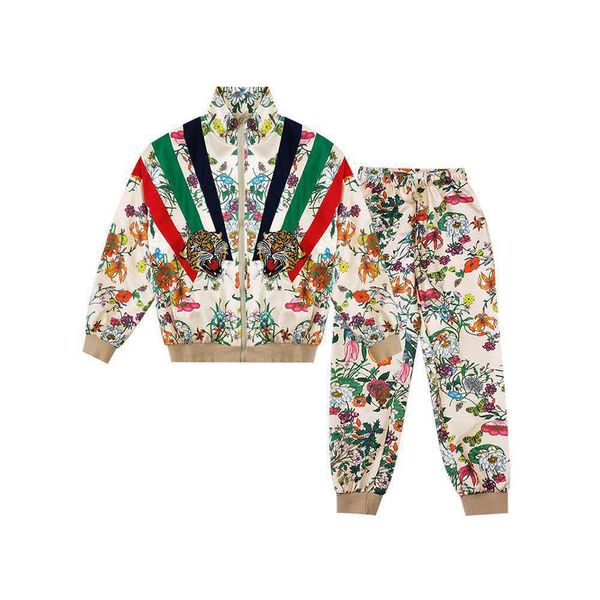 

womens new tracksuit fashion animals pattern two pieces pants 2020 new colorful floral with tiger head outfits 2020 jacket & joggers, White