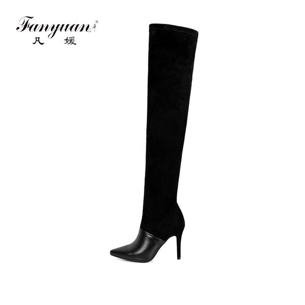 

fanyuan new autumn winter botas thigh high over the knee boots women high heels femininas mujer suede boots slimming zipper, Black