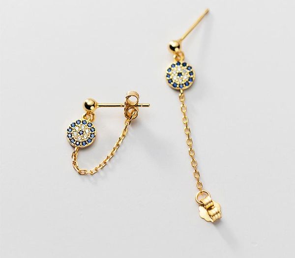 

lucky blue zircon evil eye earrings for women rose gold chain 925 sterling silver stud earring fashion jewelry gifth, Golden;silver