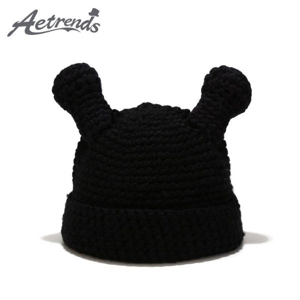 

aetrends] handmade crochet beanie hat bonnet winter hats for women girl beanies with cute antenna z-10207, Blue;gray