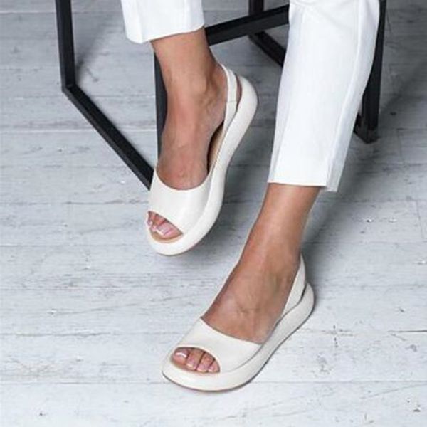 

женщины плоский летом сандалии женщина peep toe женщины pu мода летняя обувь 2020 новые комфортные плюс размер обуви женщины, Black
