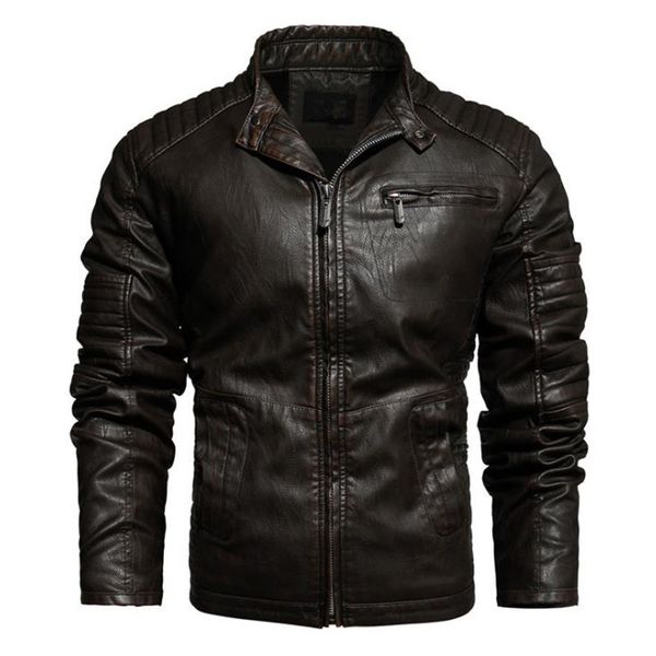 

winter new men's leather jacket add velvet to keep warm stand-up collar men's jacket stylish and comfortable coat, Black