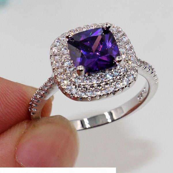 

ювелирные изделия nice emerald cut 8мм аметист diamonique 925 стерлингового серебра заполнены для женщин engagement wedding ring размер 5-11, Slivery;golden