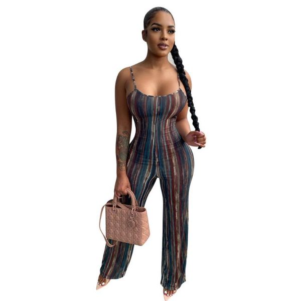 

adogirl casual women striped spaghetti strap jumpsuit romper open back straight pants playsuit one piece bodysuit streetwear, Black;white