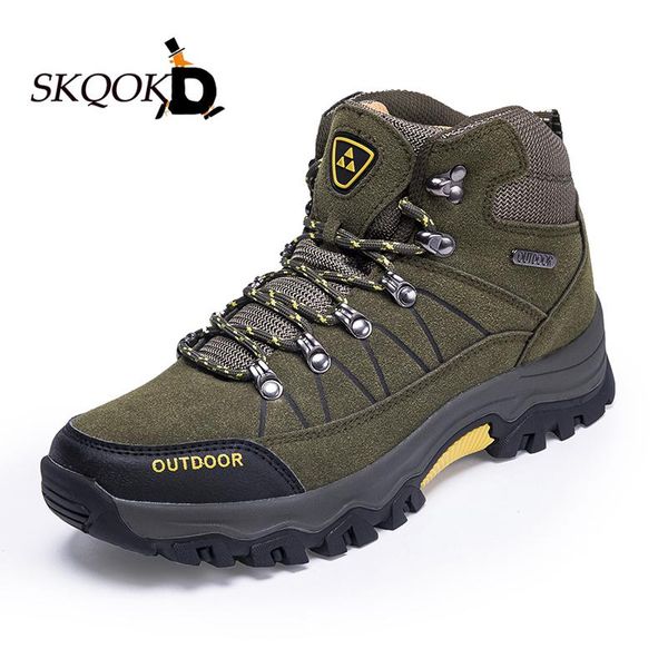 

boots outdoor shoes men hiking trekking waterproof high sneakers cow suede mountain shoe camping climing ankle, Black