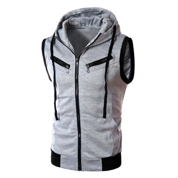 

2020 new men's monochromatic hooded vest zipper pocket sleeveless vest jacket, Black;white