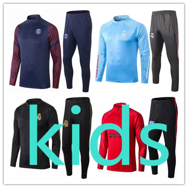 

2021 kids football kits 20 21 tracksuit baby tracksuits enfant jacket real madrid retro training player version chandal fc barcelona kit, Black