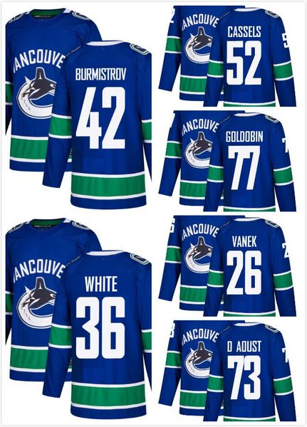 

vancouver canucks 52 cole cassels 45 michael chaput 77 nikolay goldobin 36 ryan white 26 thomas vanek 73 alexis d'aoust jersey, Black;red