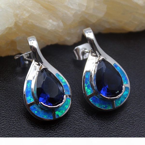 

925 sterling silver earring natural gemstone blue opal sapphire handmade teardrop women jewelry ing, Golden;silver