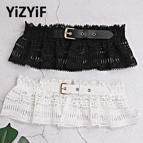 

women waist belts fashion wide lace waistband stretch ruffle cinch belt waist band dress shirts skirt belt accessories, Black;brown