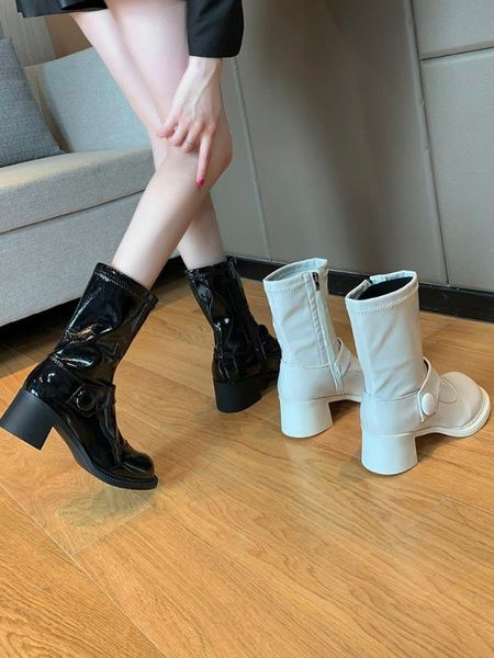 

boots women new 2020 round toe shoes booties ladies luxury designer platform mid calf fashion rubber high heel, Black