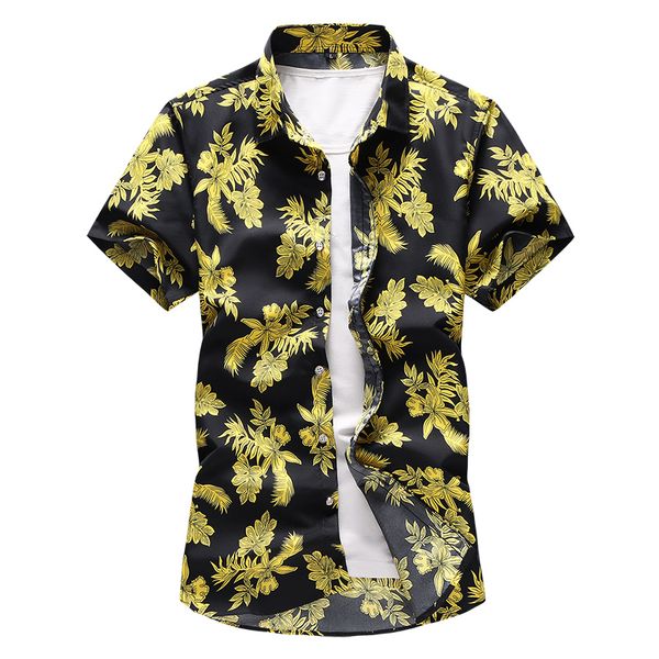 

young men flower shirt short sleeve business banquet male dress shirts large size 7xl loose comfort mens casual shirts, White;black