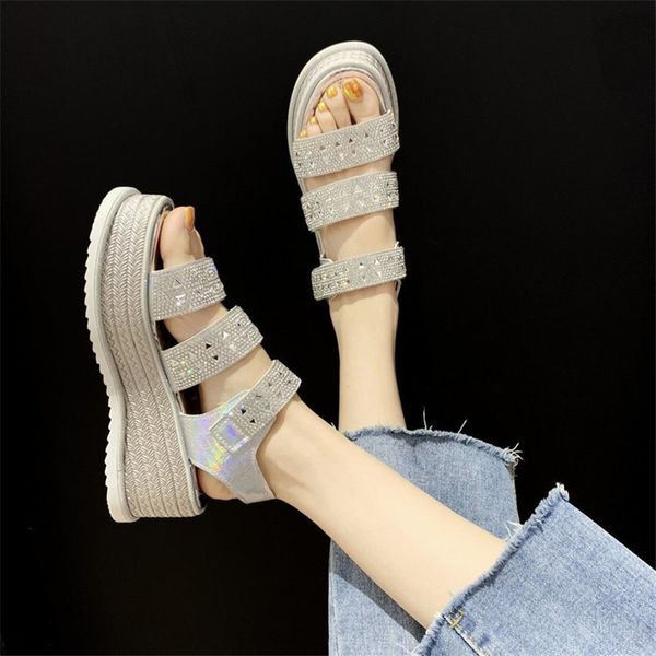 

summer women sandals comfortable convenient sequins rhinestone outdoor thick bottom wear-resistant non-slip woman sandals, Black