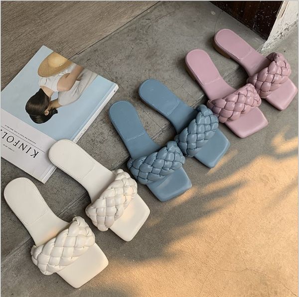 

2020 women brand summer slides weave open toe flat casual slipper leisure sandal female beach flip flops, Black