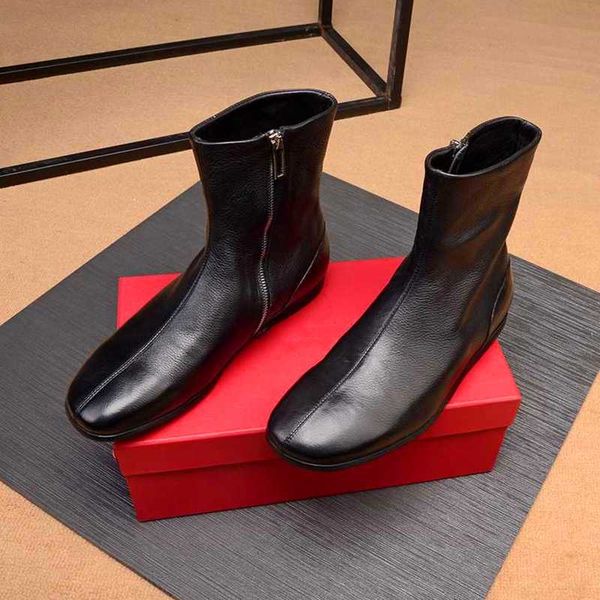

boots men formal genuine leather shoes fashion wedding office party men's casual zip boot, Black