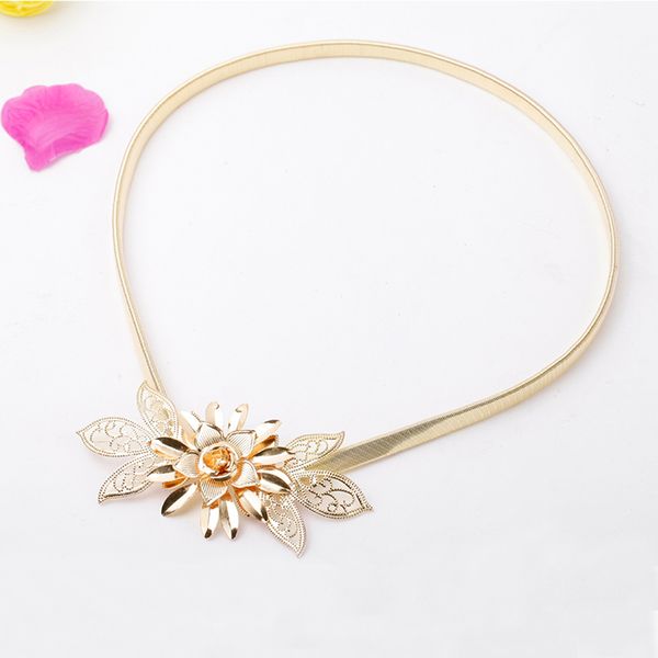 

ladies golden flower belt female luxury belts waist chain cinch decorated fashion design solid belts for women, Black;brown