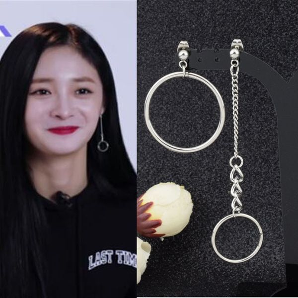 

women punk earrings korea men stainless steel asymmetry stud earring round circle ear clip rock hip hop hipster grunge unisex, Golden;silver