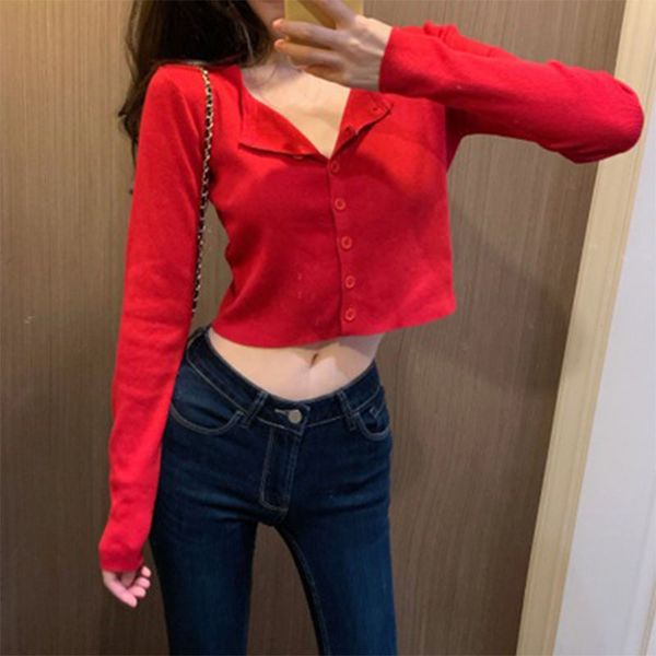 

ins new autumn sweater knitted sweater womens cardigan long-sleeved short loose outdoor sweater short coat thin airable shirt sale, White