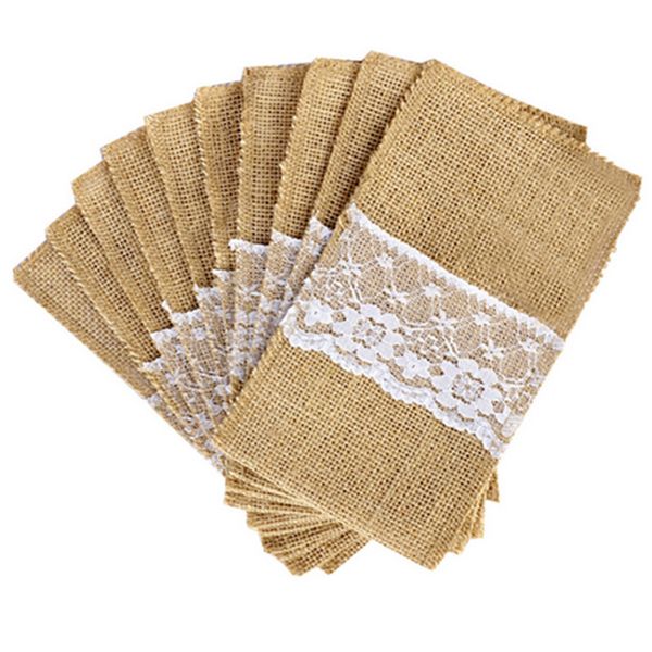 

50pcs jute lace forks dinner home party decor pastoral cutlery bag gifts wedding