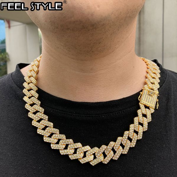 

1set 20mm gold gold heavy iced out paved rhinestones cuban chain cz bling rapper necklaces for men hip hop jewelry, Silver
