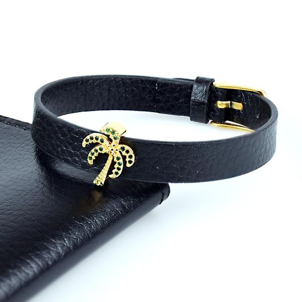 

charm bracelets coconut tree bracelet for women man micro pave green cz leather jewelry gifts, Golden;silver
