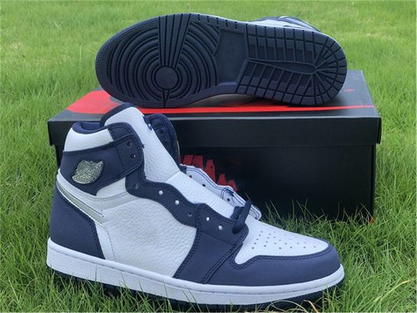 

новая аутентичная 1 high og co.jp полночь navy mens баскетбол обувь белая полночь navy-metallic silver тапок спорт с оригинальной коробкой