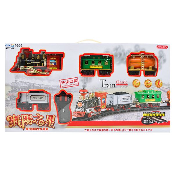 

remote control rail train toy rechargeable classic steam train toys set electric remote control track real smoke children toys