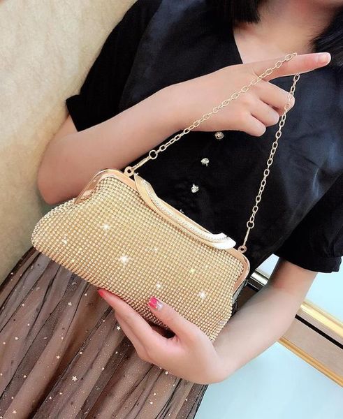 

luxury women's bling crystal evening bag retro beaded clutch wedding diamond rhinestone chain gold silver shoulder bag purses