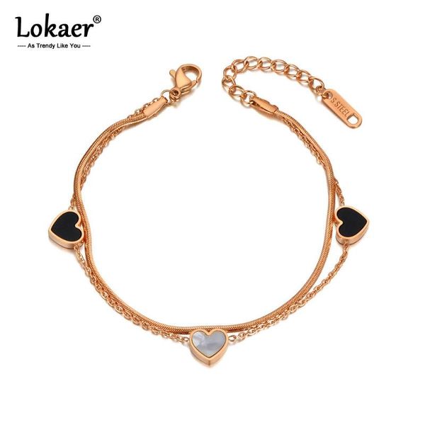

lokaer titanium stainless steel 3pcs heart charm bracelets for women girls trendy acrylic & shell chain bracelet jewelry b20076, Golden;silver