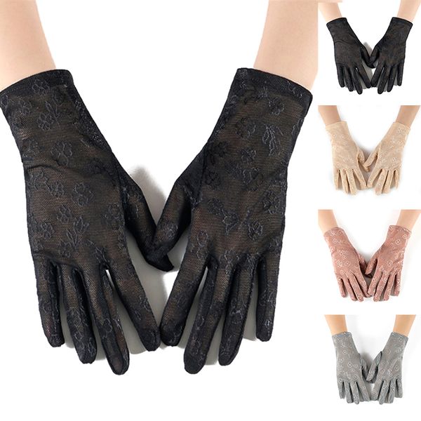 

black white party dress gloves women lady lace mittens accessories sunscreen summer full finger girls lace fashion gloves, Blue;gray