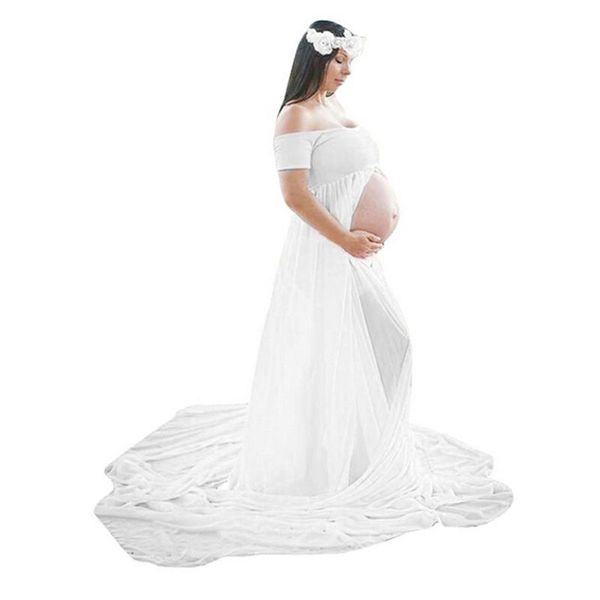 

summer pregnant women pgraphy props dresses off shoulde premama dress maternity clothings maternity baby shower dresses, White