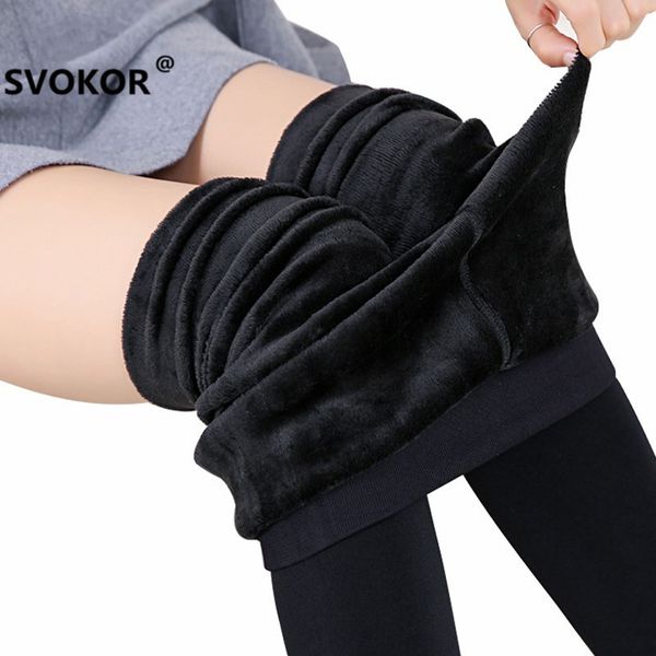

svokor 2020 winter velvet leggings elasticity cold resistance legging high waist comfortable keep warm, Black