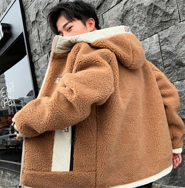 

teenager lambs wool winter jacket long sleeve plus size mens coats mens designer jacket fashion letter, Black;brown