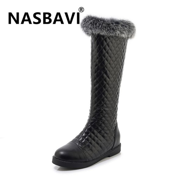 

winter boots women warm knee high boots round toe hair ladies fashion thigh snow shoes waterproof fashion, Black