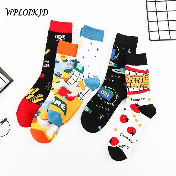 

men's socks [wploikjd]harajuku 2021 products korean style fashion cartoon cotton men comfortable creative skarpetki sokken, Black