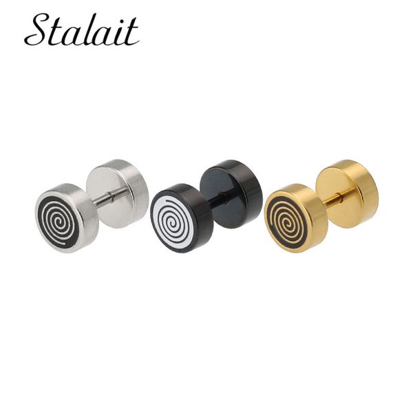 

stud vintage wave rotation shape gold black color stainless steel earring for women men punk gothic barbell man jewelry, Golden;silver