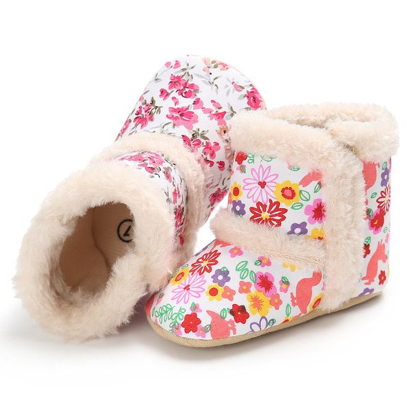 

newborn baby leopard print floral wool infant cotton padded shoes boots for winter and snow, Black;grey