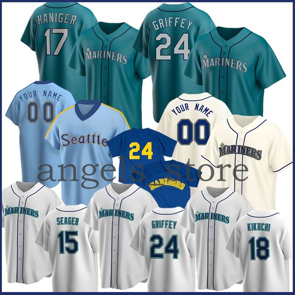 

seattle 2020 mariners custom 24 ken griffey jr. baseball jersey 51 ichiro suzuki felix hernandez edgar martinez mitch haniger dan vogelbach, Blue;black