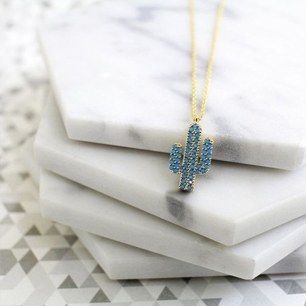 

european and american simple ins wind wild japanese and korean sen female turquoise cactus s925 sterling silver necklace