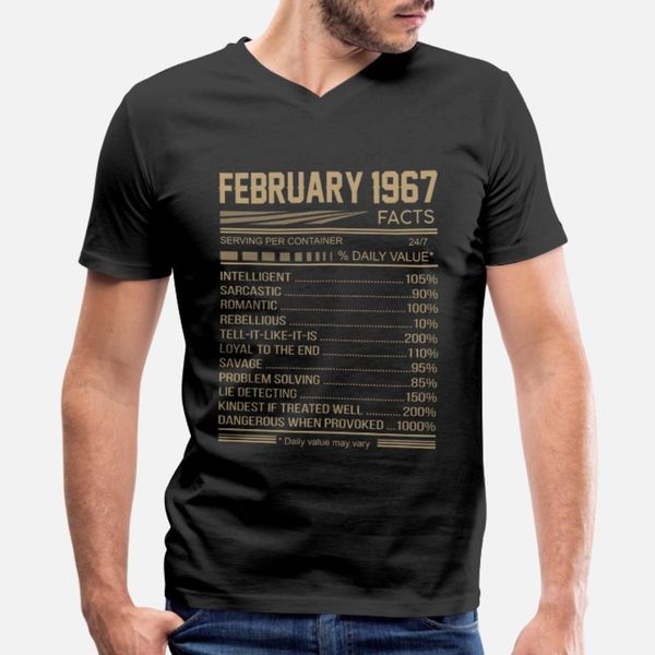 

февраль 1967 г. 52 лет fact daily value день рождения тенниска мужчины customized футболка crew neck фотографии известные смешной лето шабло, White;black