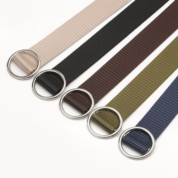 

fashion casual nylon canvas fabric belt strap round ring buckle waist band solid color long cloth dress knitted waistband, Black;brown