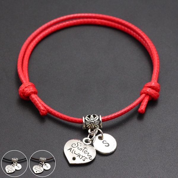 

a-z english alphabet sister always friend pendant red thread string bracelet handmade diy lucky rope bracelet for women men, Red;blue