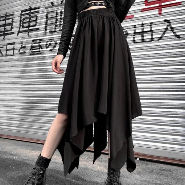 

harajuku high waist irregular loose casual women skirts korean streetwear ulzzang female skirt 2020 new arrival faldas mujer, Black
