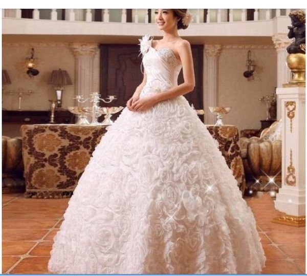 

new fashionable multi flowers one shoulder ball gown bridal gowns 2020 custom made plus size wedding dress dresses, White