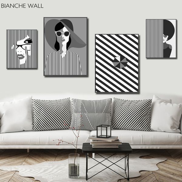 

black white fashion woman lines canvas poster nordic abstract wall art print painting modern picture living room decoration