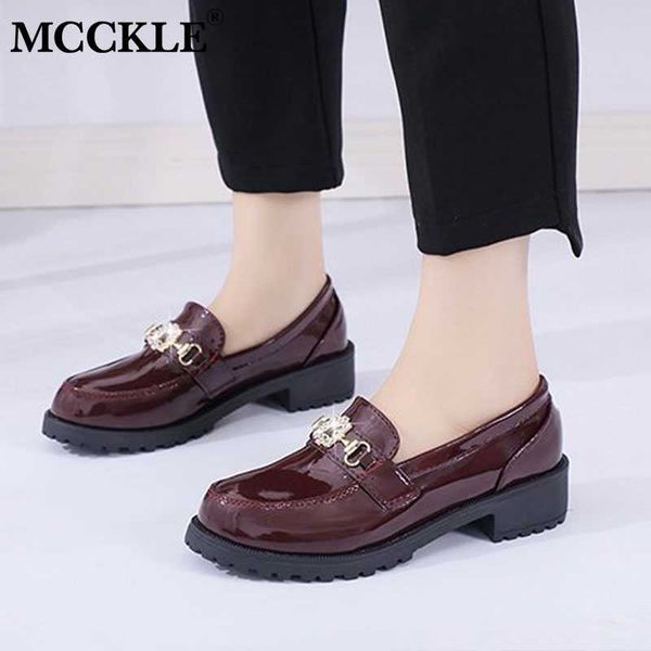 

mcckle 2020 new women patent leather low heels pumps fashion autumn casual shoes ladies crystal footwear female loafers new, Black