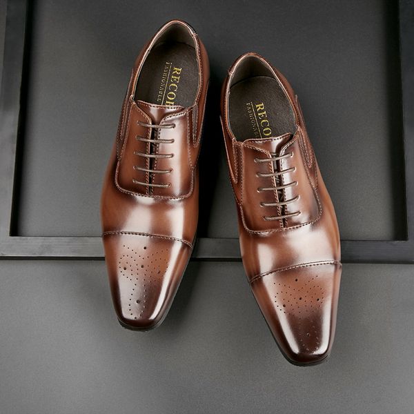 

2020 new cross-border four seasons new genuine leather hand-rub color varved brock shoes mens business formal shoes, Black