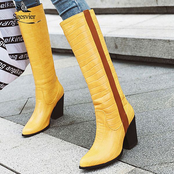 

sgesvier knee high boots women high heels round toe party shoes female fashion shoes ladies winter snow boots martin, Black