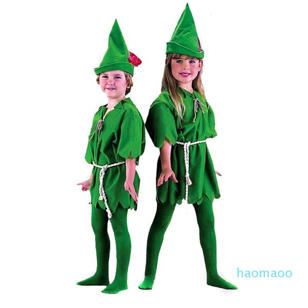 

fashion-green elf peter pan cosplay costume for kids parent child party christmas hallowmas costumes fun party decoration, Black;red