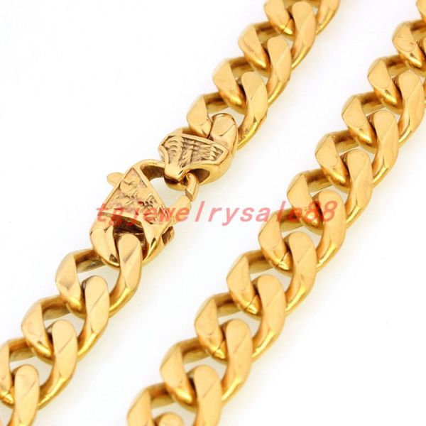

15mm wide popular stainless steel curb cuban link chain necklace or bracelet cool men's gold color jewelry 7-40" choose, Silver